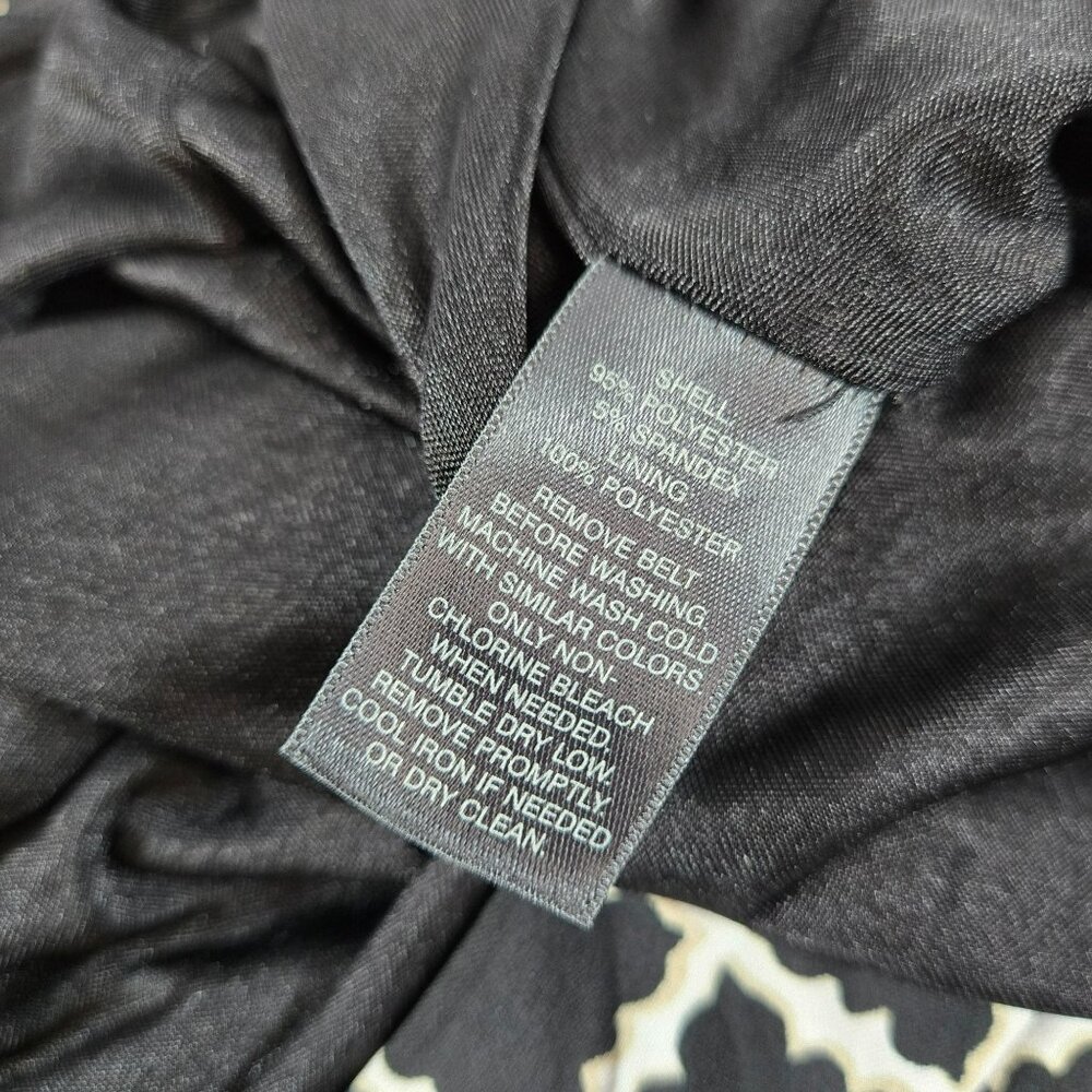 White House Black Market Geometric Faux Wrap Dress Sz 8 Belted Stretch Lined - Picture 9 of 11